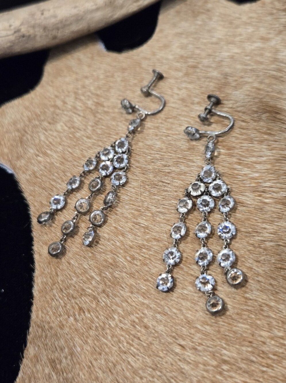 Vintage Art Deco Sterling Silver Waterfall Chandelier Earrings